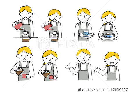 Set of male and female cafe staff 117630357