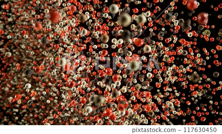 Freeze Motion of Flying Dry Whole Pepper Spice Isolated on Black Background 117630450