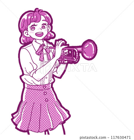 一個微笑的女孩拿著喇叭的插圖 117630471