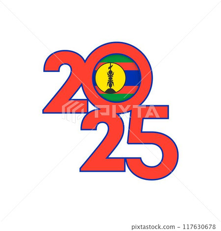 2025 banner with New Caledonia flag inside. Vector illustration. 117630678