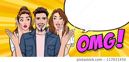 people whispering gossip or business secret to friend surprised In Retro Vintage Pop Art Comic Style people whispering gossip or business secret to friend surprised In Retro Vintage Pop Art Comic Style 117631450