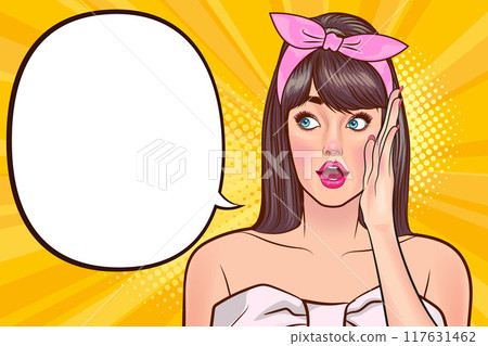 woman talking whispering gossip secret retro pop art comic vintage 117631462