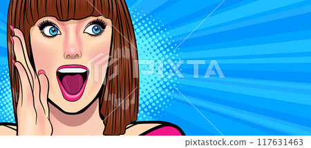 woman talking whispering gossip secret retro pop art comic vintage 117631463