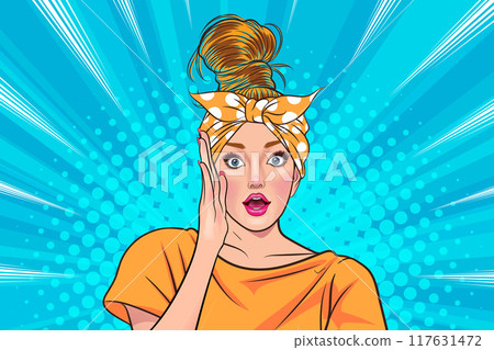 woman talking whispering gossip secret retro pop art comic vintage 117631472