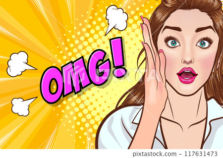 woman talking whispering gossip secret retro pop art comic vintage 117631473