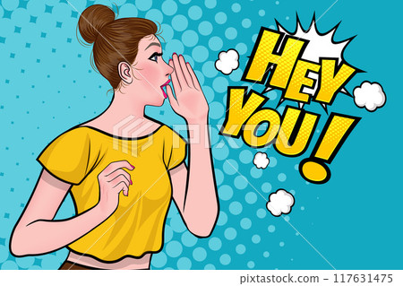 woman talking whispering gossip secret retro pop art comic vintage 117631475