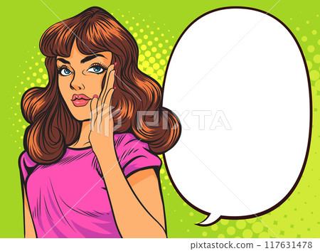 woman talking whispering gossip secret retro pop art comic vintage 117631478