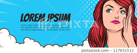 woman talking whispering gossip secret retro pop art comic vintage 117631512