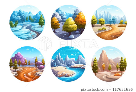 ui set vector illustration of climate weather change from winter autumn to summer spring 117631656