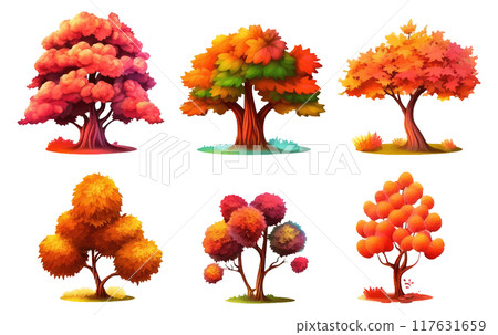 set vector illustration of colorful autumn tree isolated on white background fall concept 117631659