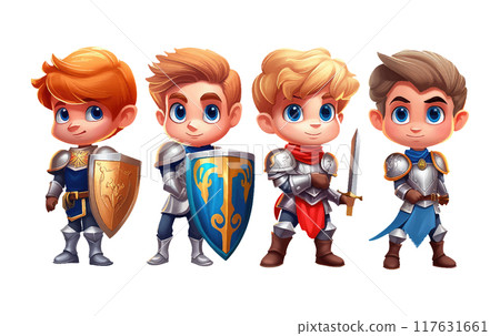 ui set vector illustration of cute kids playing in knight costume isolated on white background 117631661