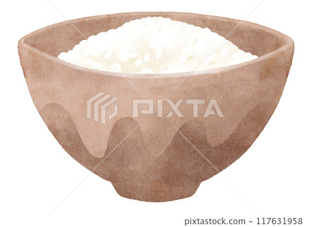 棕色碗裡的米飯,水彩風格 棕色碗裡的米飯,水彩風格 117631958