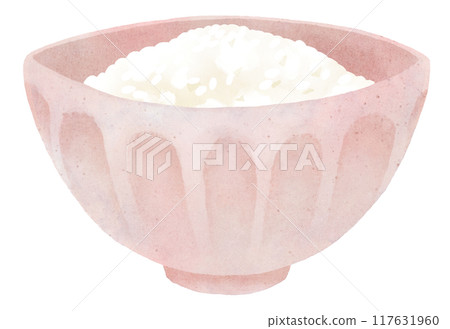 粉紅色碗裡的米飯,水彩觸感 粉紅色碗裡的米飯,水彩觸感 117631960