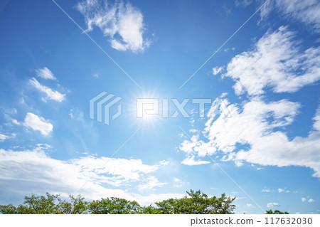 Summer clouds, trees and sun Summer clouds, trees and sun 117632030