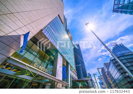 Tokyo cityscape in August. View of Coredo Nihonbashi in front of the Nihonbashi intersection (August 11th) Tokyo cityscape in August. View of Coredo Nihonbashi in front of the Nihonbashi intersection (August 11th) 117632443
