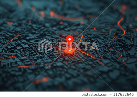 A red dot is placed on a map of a city, , location marker in city 117632646