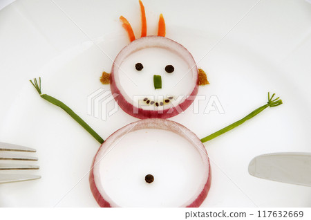Vegetable man on dish Vegetable man on dish 117632669
