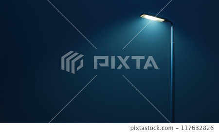 A street light is lit up in the dark, darkness wallpaper or banner A street light is lit up in the dark, darkness wallpaper or banner 117632826
