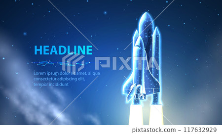 Spaceship takeoff. Rocket launch, Space shuttle, Mission start 117632929