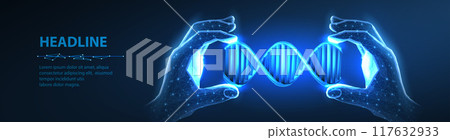 DNA fragment in digital hand. DNA fragment in digital hand. 117632933