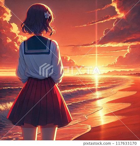 凝視落日的女孩 117633170