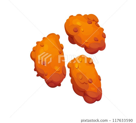 Cartoon chicken nuggets fast food snack with crispy golden-brown coating. Isolated vector perfectly fried poultry pieces, crunchy on the outside and tender inside. Street restaurant snacking or meal Cartoon chicken nuggets fast food snack with crispy golden-brown coating. Isolated vector perfectly fried poultry pieces, crunchy on the outside and tender inside. Street restaurant snacking or meal 117633590