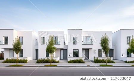 Beautiful exterior of newly built luxury home for sale or rent. Neural network ai generated art 117633647
