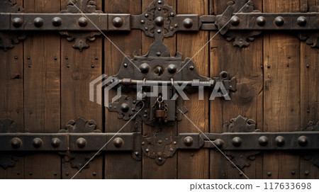 Antique door lock from the side. Architectural details from ancient places. Neural network ai generated art 117633698