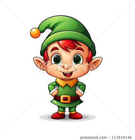 Christmas Elf sticker. Emoticon, icon, clip art design. Generative Ai illustration 117634146