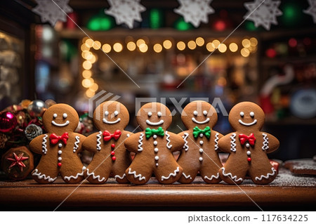 Gingerbread cookies. Traditional Christmas dessert. Generative Ai 117634225