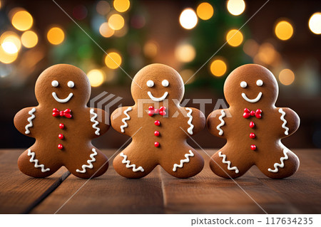 Gingerbread cookies. Traditional Christmas dessert. Generative Ai 117634235