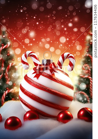 Christmas ornament. Decoration, bauble, ball. On festive background. Generative Ai 117634406