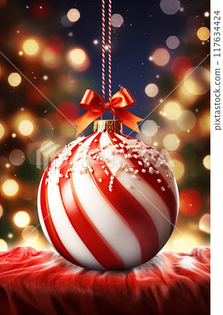 Christmas ornament. Decoration, bauble, ball. On festive background. Generative Ai 117634424