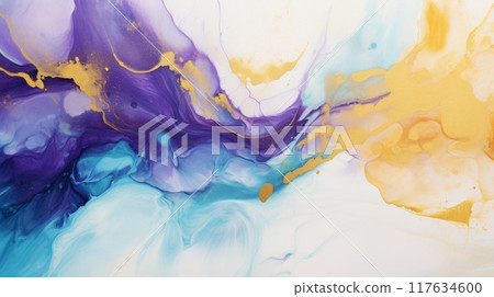 Purple Marble Fluid Art Texture Background on white borders. Neural network ai generated art 117634600