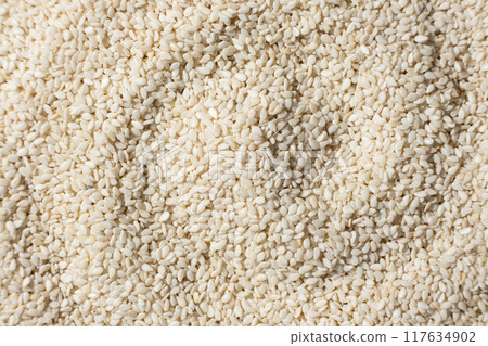 White roasted sesame kernels top view 117634902