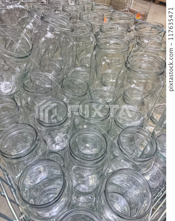 Many empty glass jars . High quality photo 117635471