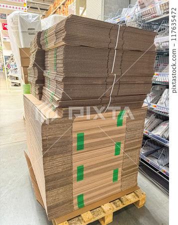 Pile of cardboard in store. High quality photo 117635472