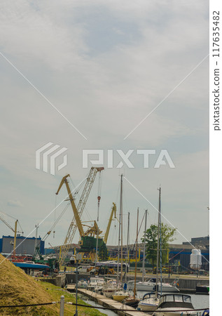 Variety of cranes at the port . High quality photo 117635482