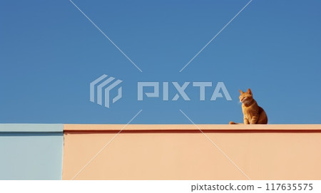 Cat on residential house roof outdoors in daytime. Neural network ai generated art 117635575