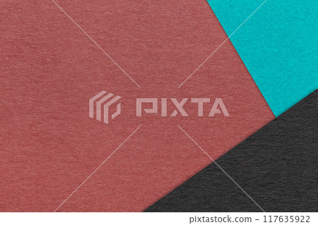 Texture craft dark red paper background with turquoise and black border. Vintage abstract maroon cardboard. Texture craft dark red paper background with turquoise and black border. Vintage abstract maroon cardboard. 117635922