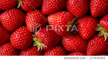 Eco strawberry. Macro of fresh organic natural berries. Fruit red background - AI generated image 117636362