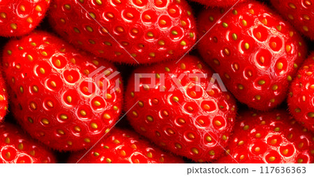 Eco strawberry. Macro of fresh organic natural berries. Fruit red background - AI generated image 117636363