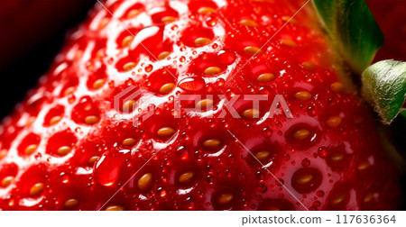 Strawberry. Macro of fresh organic natural berries. Fruit red background - AI generated image 117636364