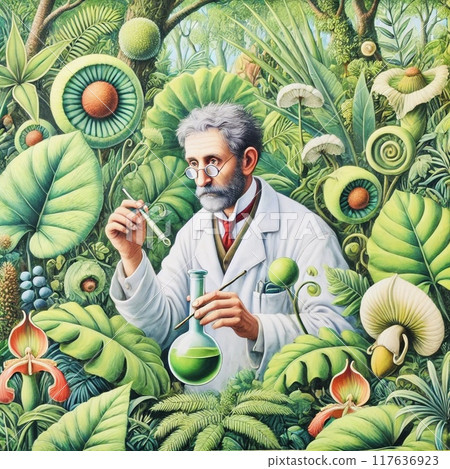 Smiling doctor surrounded by plants 117636923
