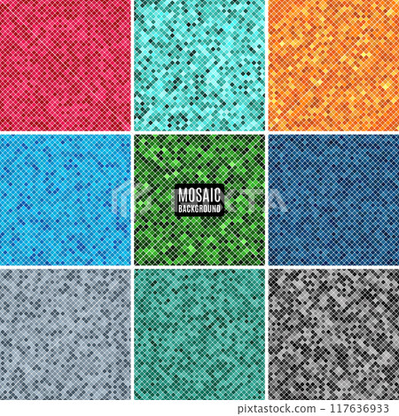 set backgrounds of abstract mosaic of variegated squares for your purposes in design. vector illustration set backgrounds of abstract mosaic of variegated squares for your purposes in design. vector illustration 117636933