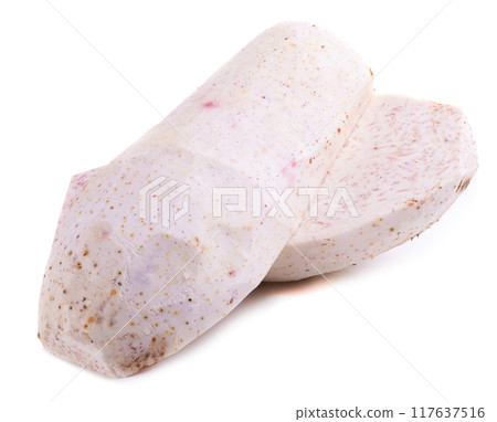 slice of taro root isolated on a white background. 117637516