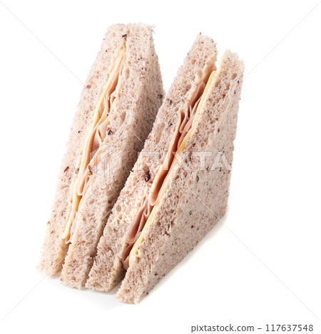 Sandwich with ham, cheese isolated on white background 117637548