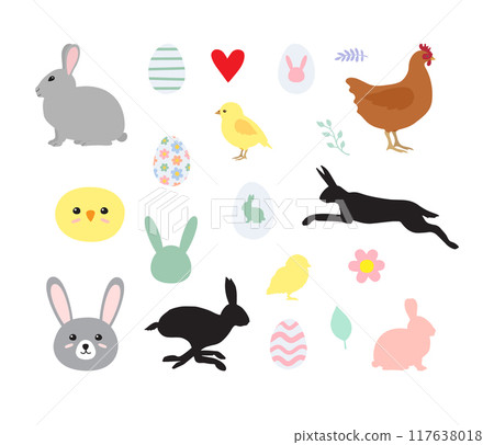 Vector set of flat hand drawn Easter elements Vector set of flat hand drawn Easter elements 117638018