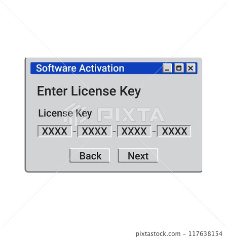 Old software activation message on screen. Enter license key window. 117638154