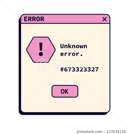 Retro unknown pink error message on screen. System crash in old style. 117638156